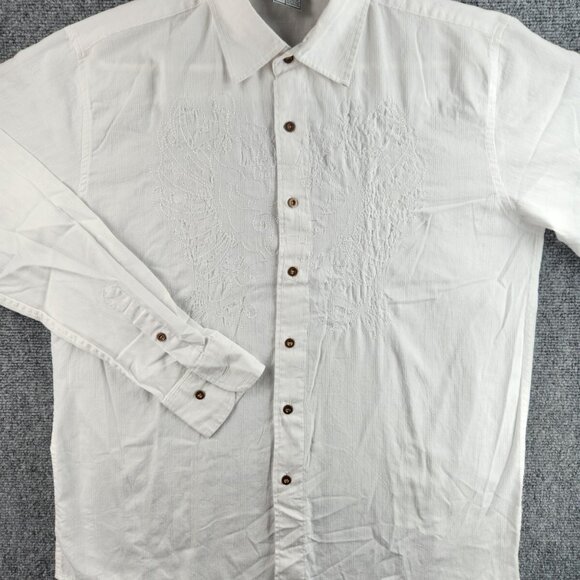 Avirex White Embroidered Button Up Shirt Large Long Sleeve Men Cotton Blend - Picture 2 of 16